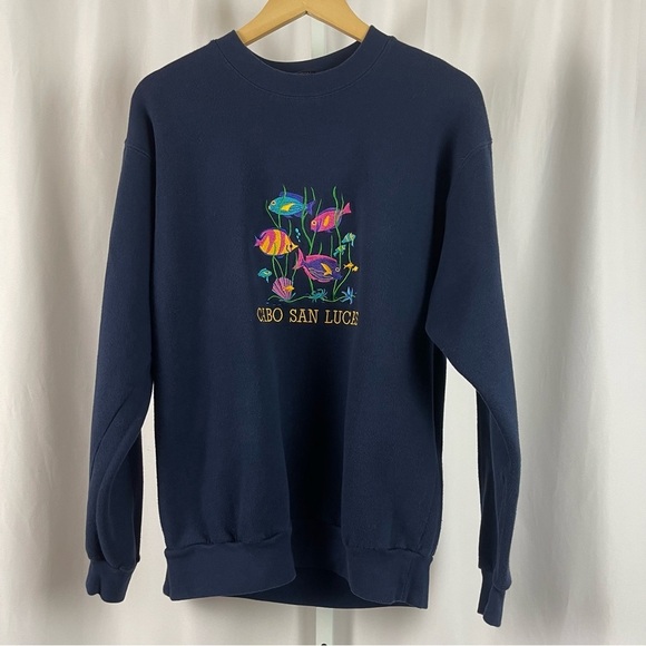 Vintage International Jeans Large Cabo San Lucas Fish Sea Crewneck Embroidered - Picture 1 of 6